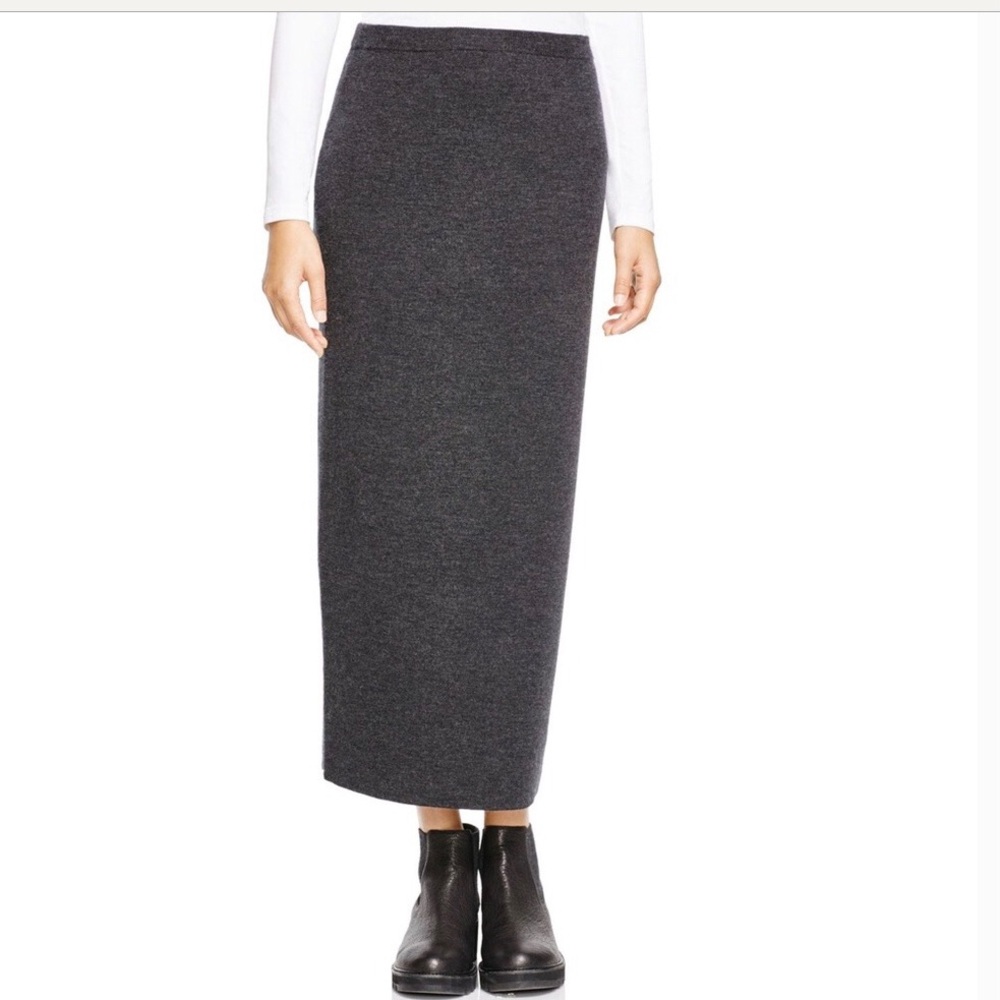 Eileen Fisher Dark Charcoal Knit Midi Pencil Skirt